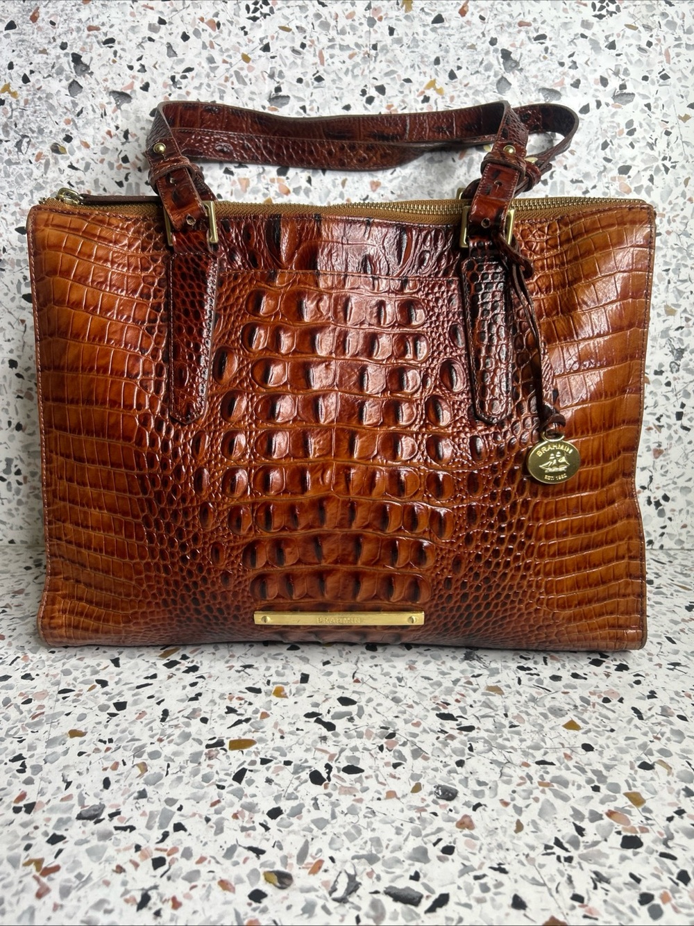 Brahmin Anywhere Tote in Pecan Melbourne croc-embossed leather